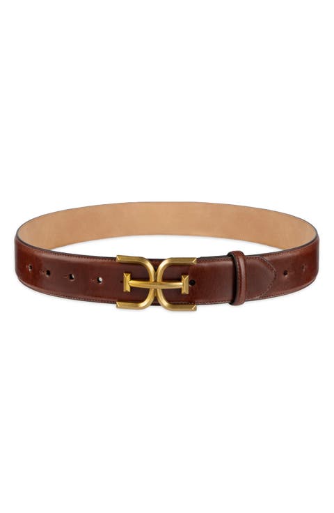 Logo Buckle Leather Belt