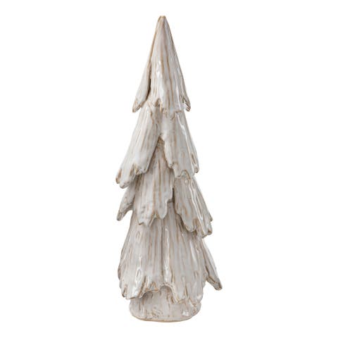 Pine Snowy Tree Decor Ceramic Holiday Sculpture White Christmas