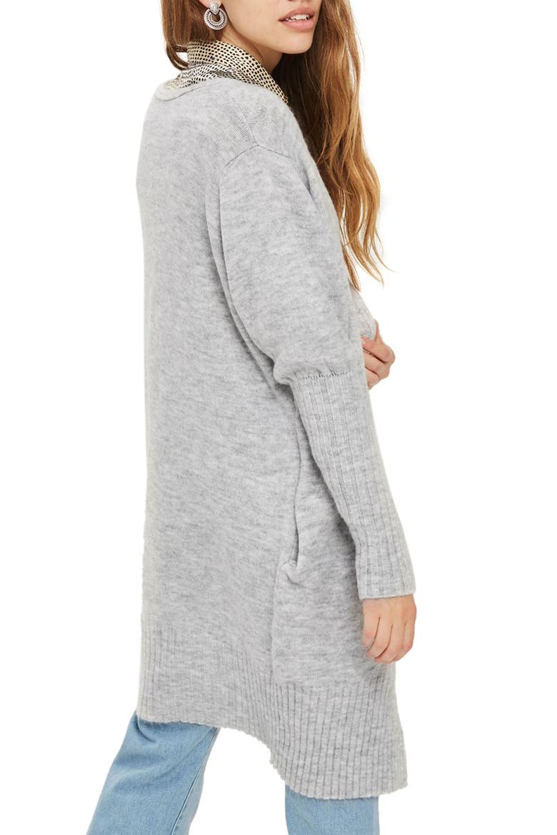 Puff Sleeve Longline Cardigan, Alternate, color, GREY MARL