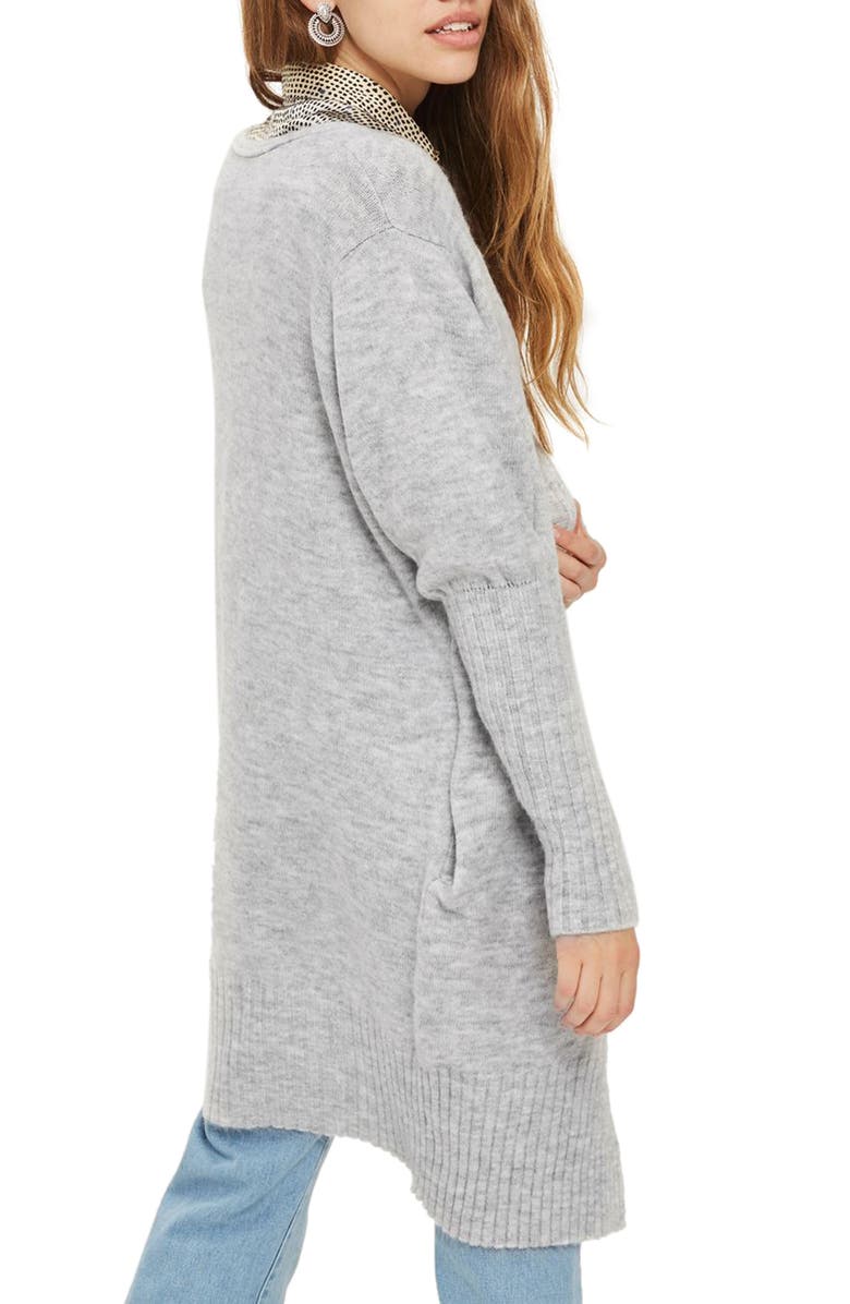 Topshop Puff Sleeve Longline Cardigan, Alternate, color, 