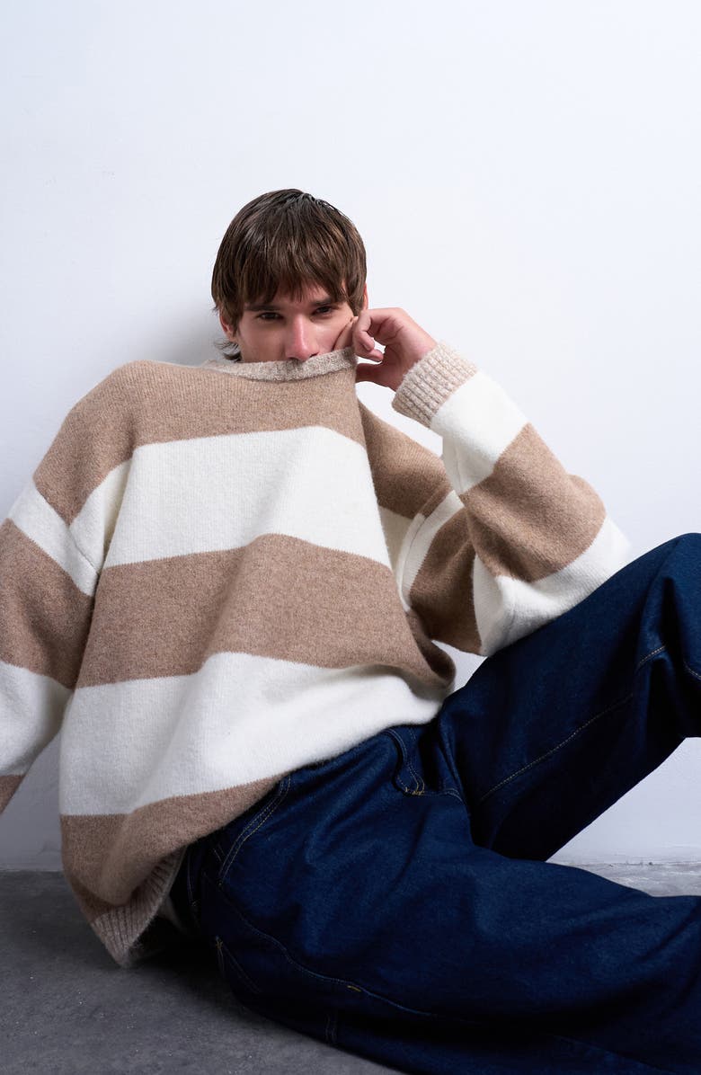 Topman Regular Fit Stripe Sweater, Alternate, color, Stone Multi