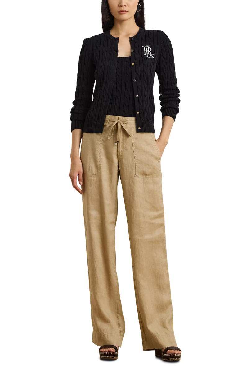Lauren Ralph Lauren Linen Drawstring Pants, Alternate, color, Birch Tan