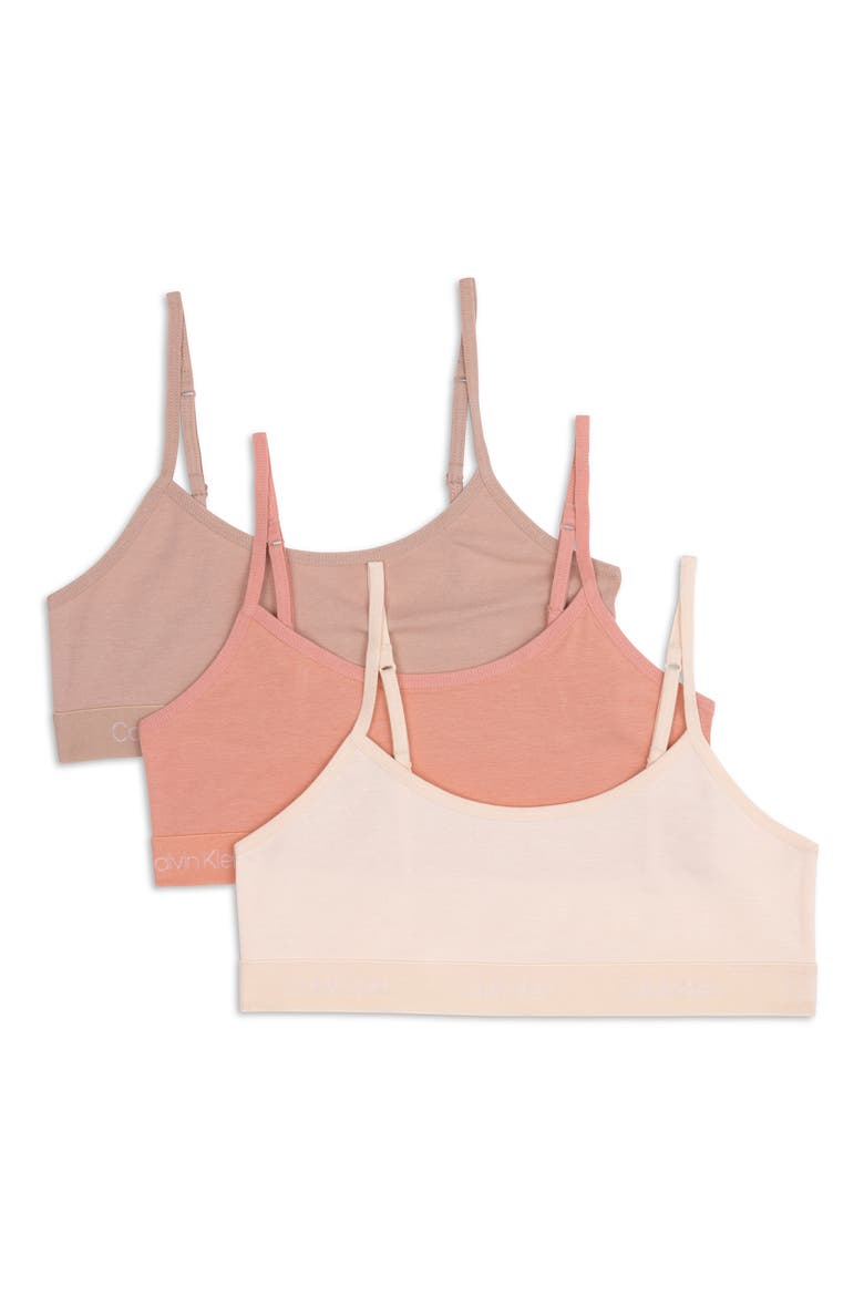 Kids' Assorted 3-Pack Stretch Cotton Bralettes, Main, color, SAND/ RDWN/ CEDAR
