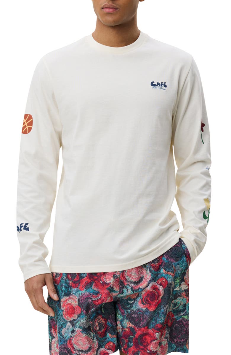 Les Deux Café Long Sleeve Cotton Graphic T-Shirt, Main, color, Light Ivory