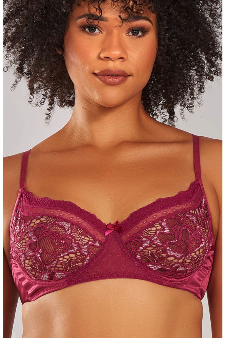 Two-Toned Lace Bra & High-Waist Panty Set, Alternate, color, Wine