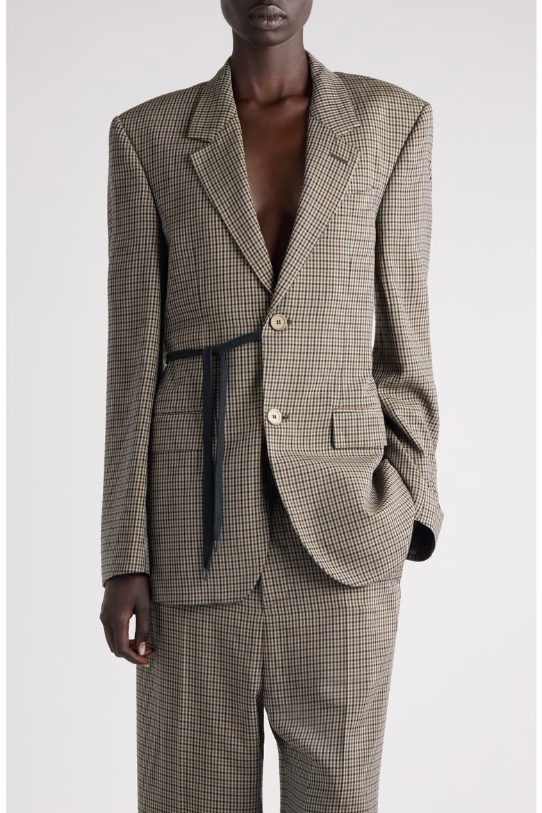 Check Side Tie Blazer, Main, color, 2866 KHAKI/ BROWN