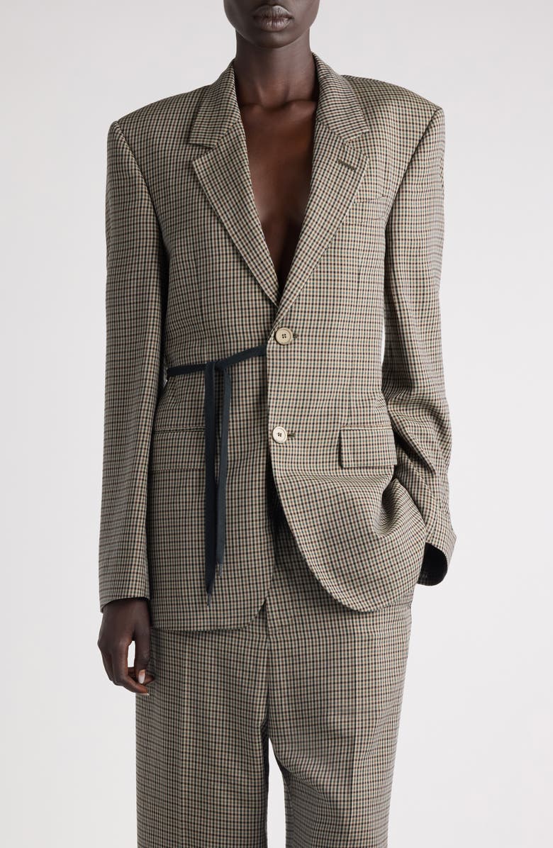 Balenciaga Check Side Tie Blazer, Main, color, 2866 Khaki/ Brown
