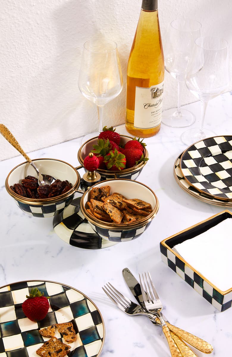 MACKENZIE CHILDS Courtly Check Set of 4 Enamel Salad Plates, Alternate, color, Black/ White