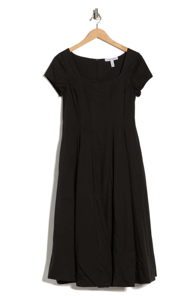 Ellen Tracy Poplin Cap Sleeve Dress, Alternate, color, Black