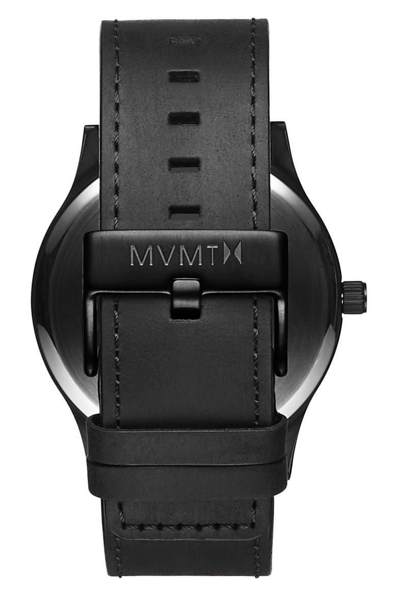 MVMT Classic Leather Strap Watch, 45mm, Alternate, color, BLACK