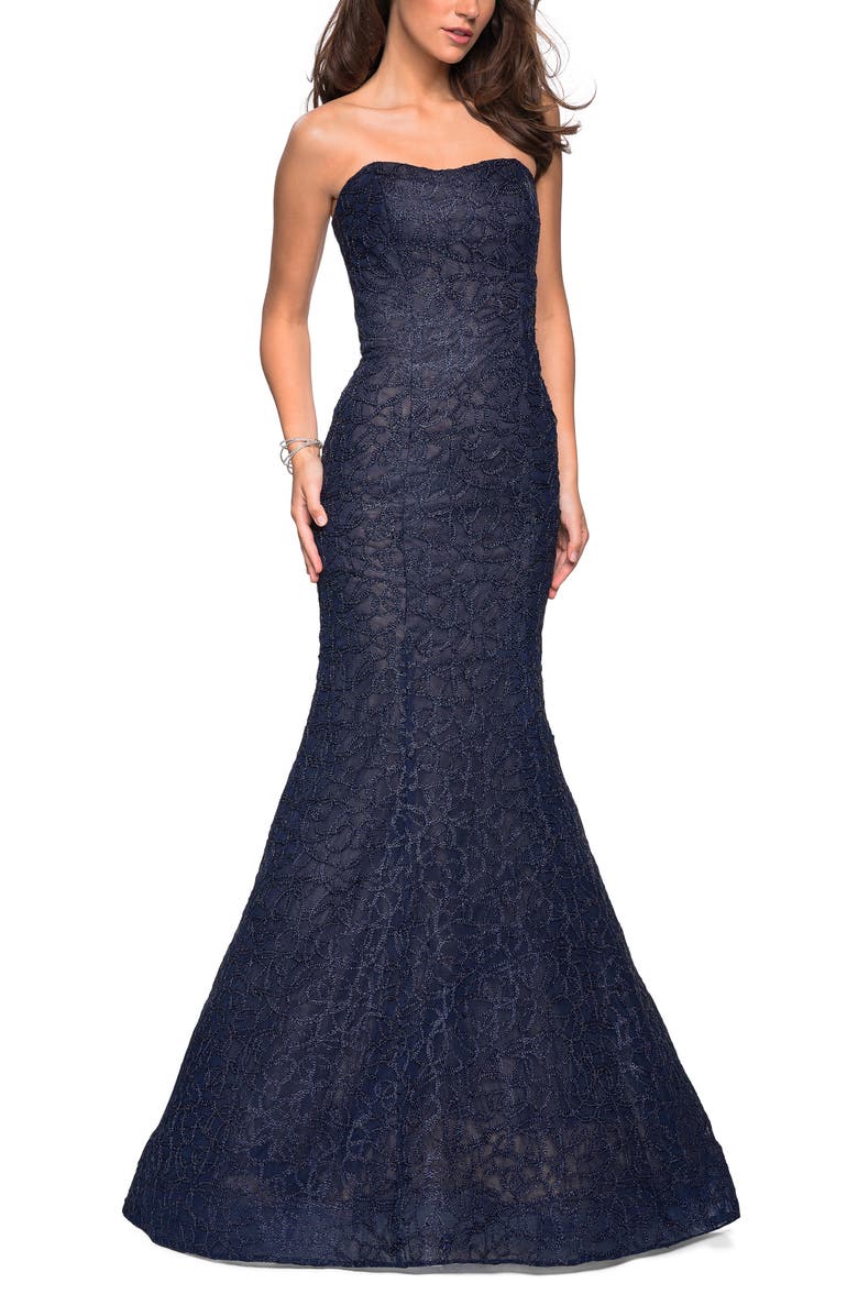 La Femme Beaded Strapless Mermaid Gown, Alternate, color, 