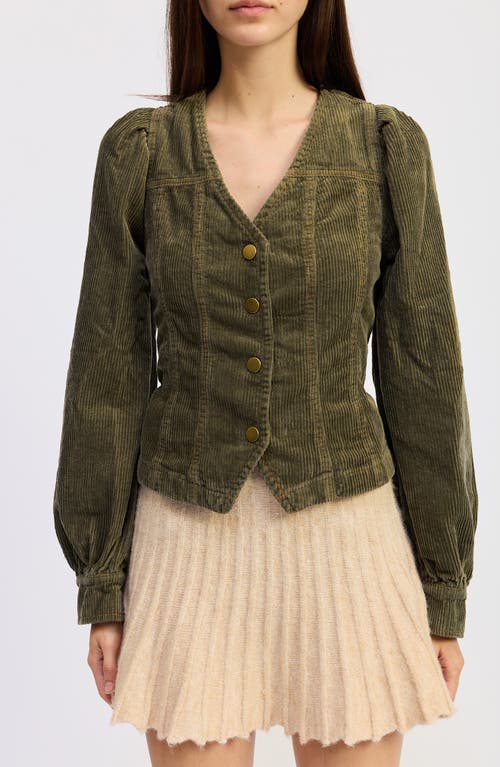 Jacquie The Label Sylvie Long Sleeve Corduroy Button-up Shirt In Green