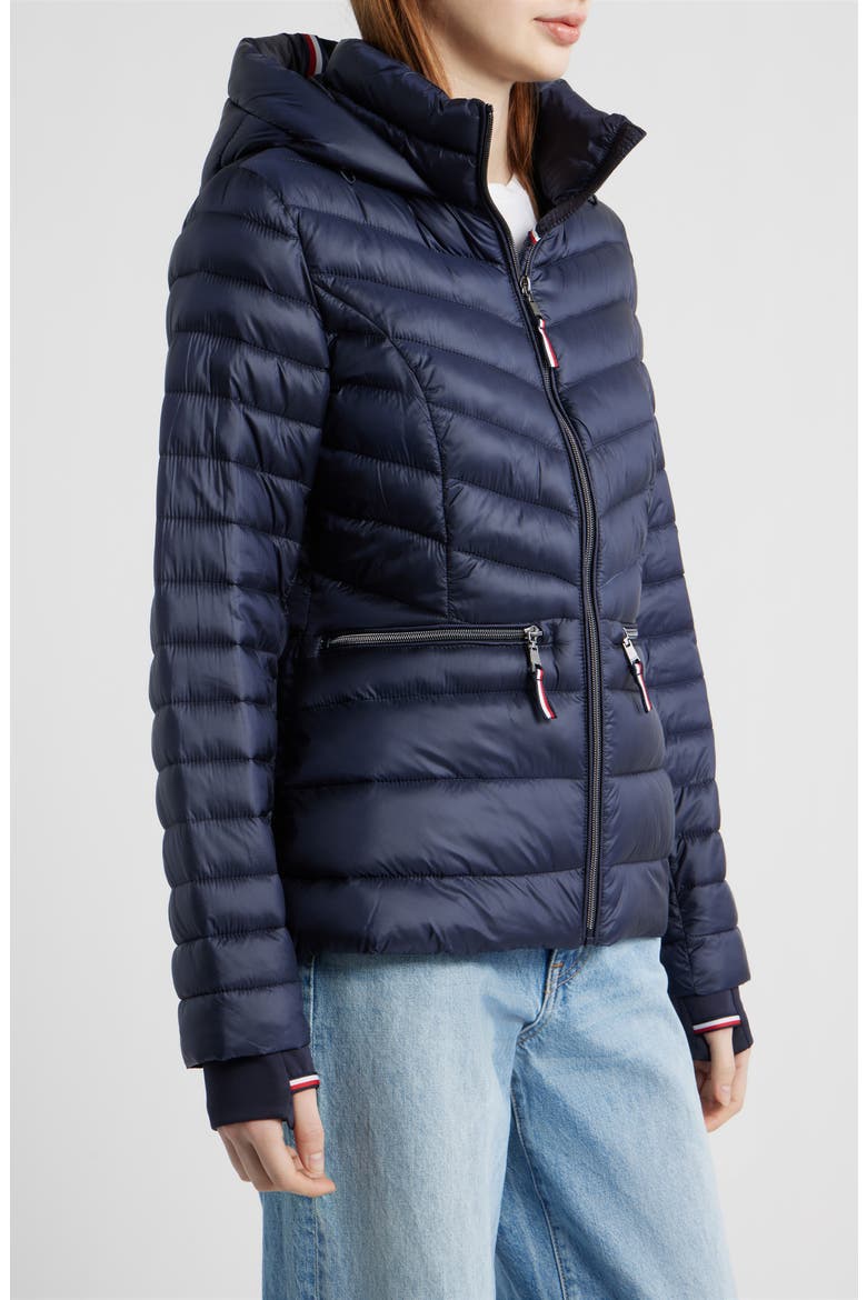Packable Chevron Puffer Jacket with Hood, Alternate, color, NAVY