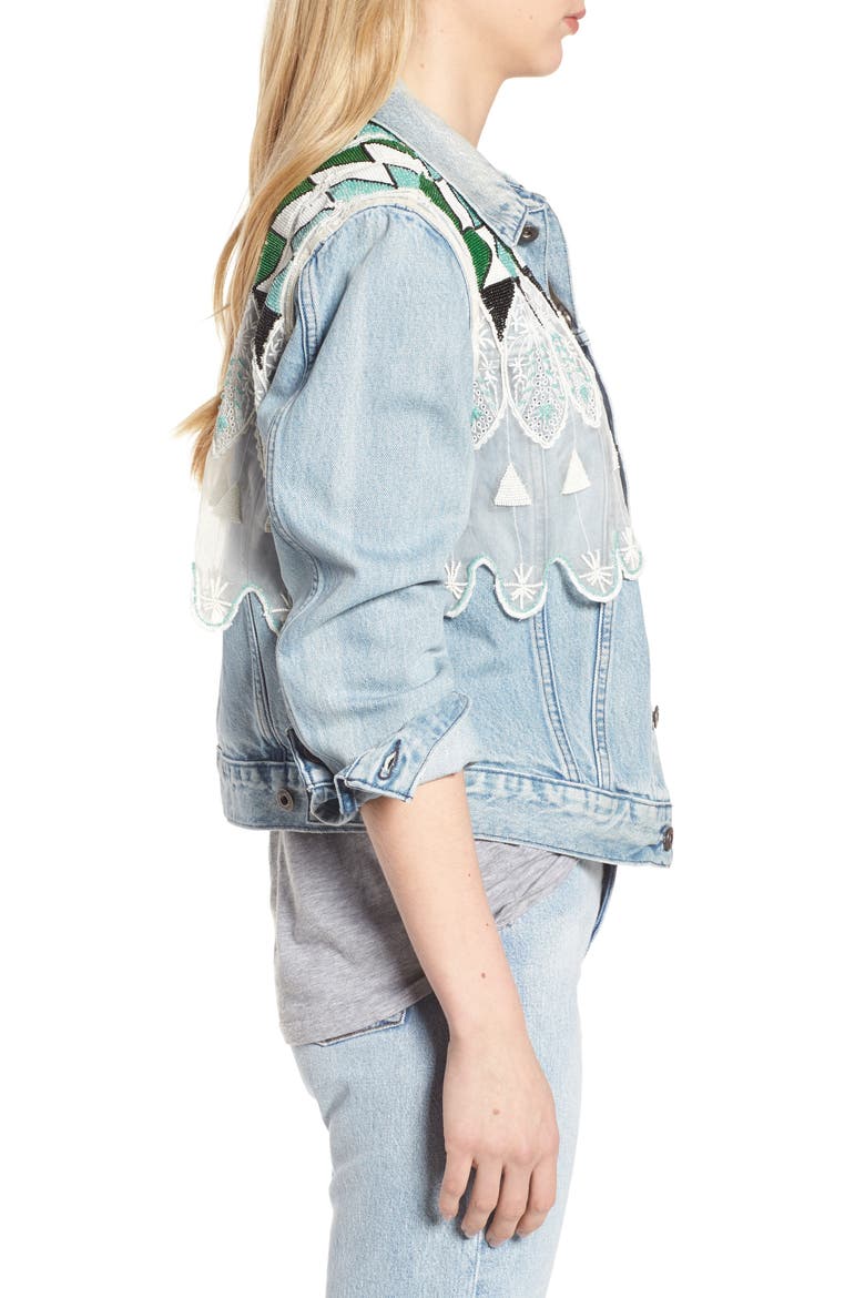 Embellished Boyfriend Trucker Jacket, Alternate, color, TRIBAL EMBELLISHMENT