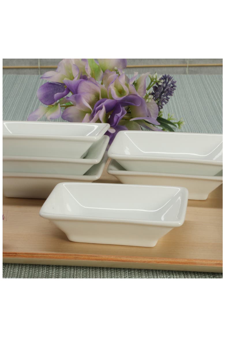 Set of 4 Rectangular Soy Sauce Dishes, Alternate, color, WHITE