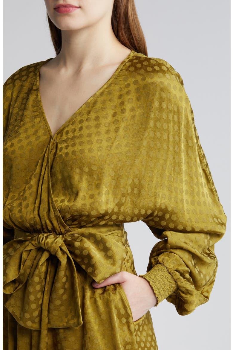 Jacquard Polka Dot Long Sleeve Romper, Alternate, color, OLIVE EYES