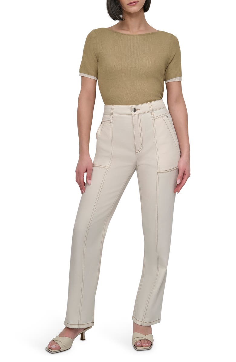 DKNY Contrast Stitch Ecru Jeans, Alternate, color, Ecru