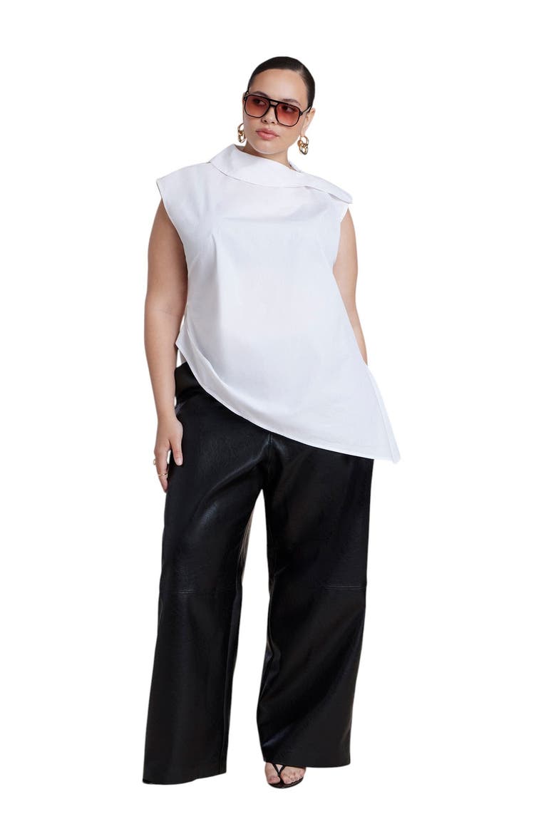 Poplin Asymmetric Draped Sleeveless Top (plus), Alternate, color, OPTIC WHITE