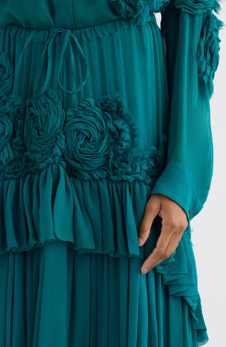 Dries Van Noten Sammy Bis Flower Appliqué Midi Skirt, Alternate, color, Petrol