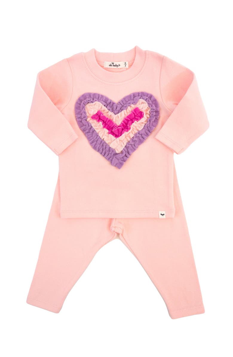 oh baby! Multi Ruffle Heart Terry Applique Two Piece Set, Main, color, Pale Pink