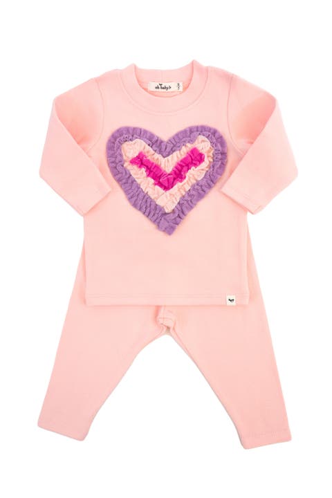 Multi Ruffle Heart Terry Applique Two Piece Set