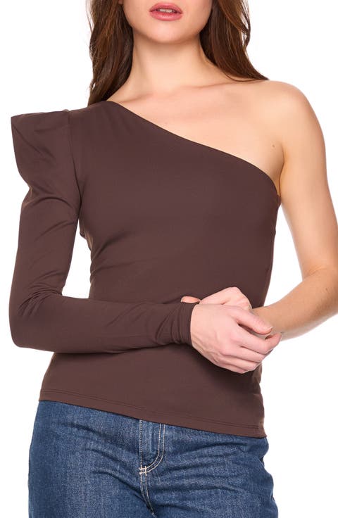 Pleated One-Shoulder Knit Top