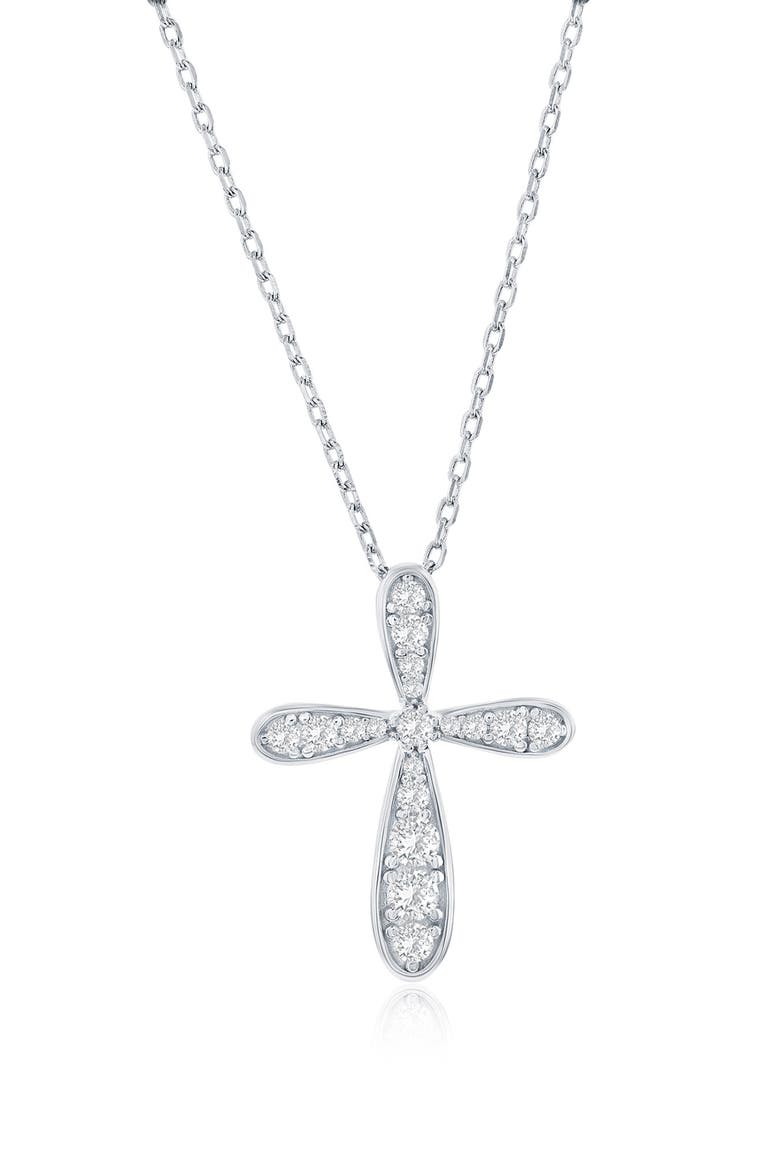 Sterling Silver CZ Cross Necklace, Main, color, SILVER