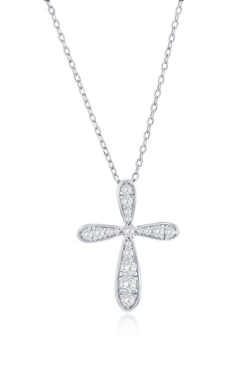 Sterling Silver CZ Cross Necklace