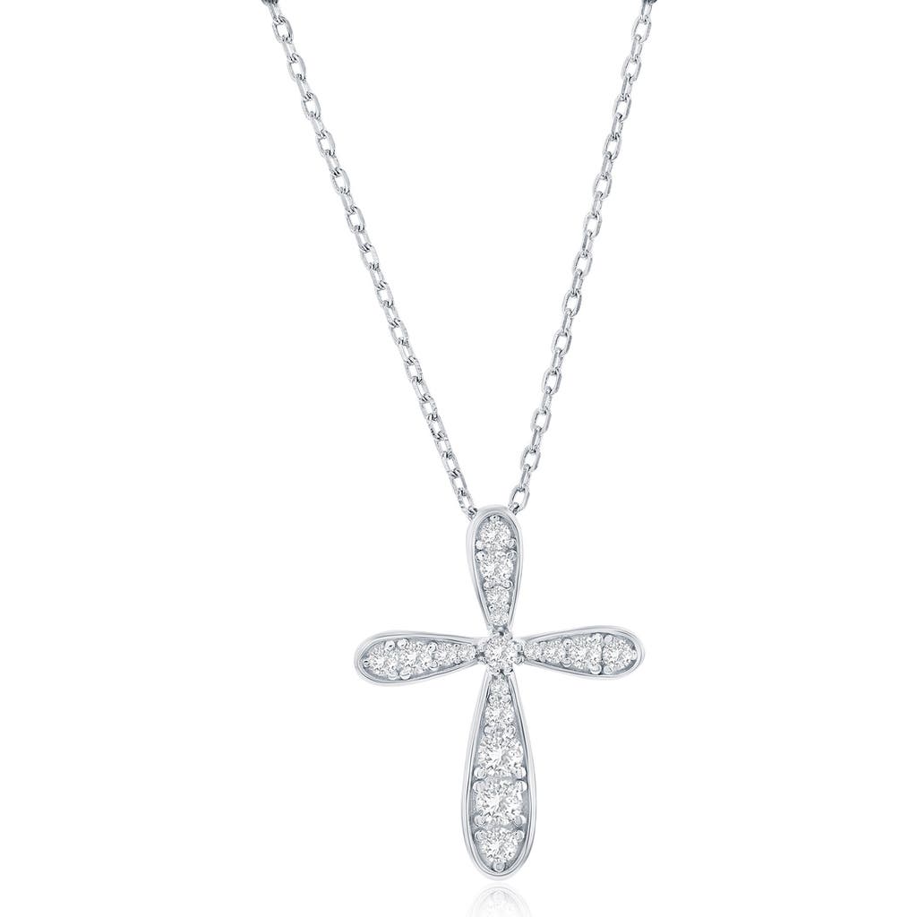 Simona Sterling Silver Cz Cross Necklace In Silver