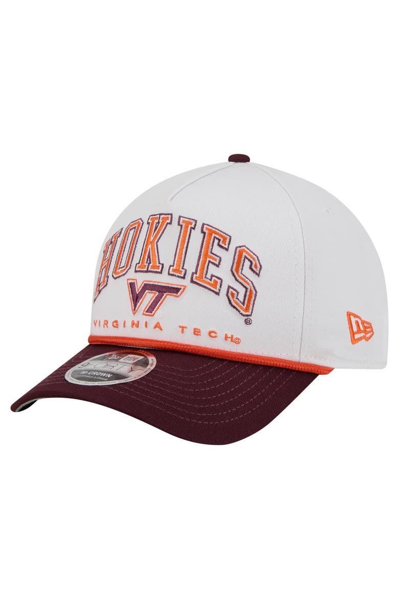 Men's New Era White/Maroon Virginia Tech Hokies Arch Two-Tone Rope 9FORTY A-Frame M-Crown Adjustable Hat, Main, color, White
