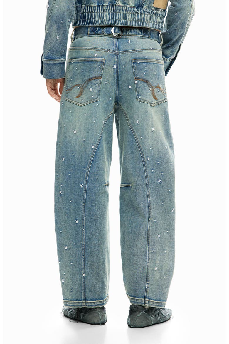 Floral Embroidery Barrel Leg Jeans, Alternate, color, MEDIUM BLUE