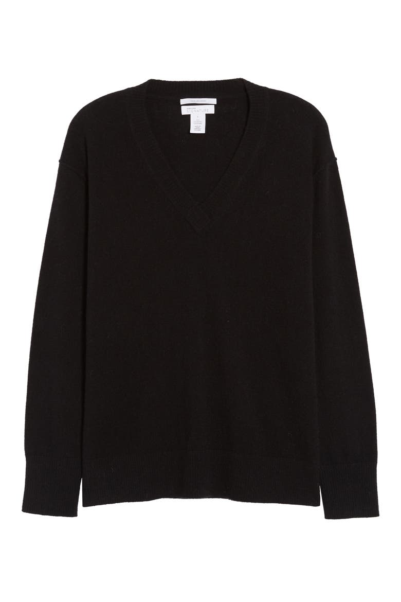 V-Neck Cashmere Sweater, Alternate, color, BLACK