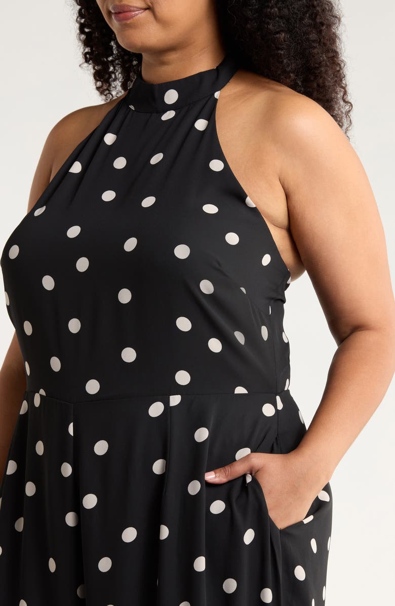 SUGARLIPS Kaline Polka Dot After Hours Halter Jumpsuit, Alternate, color, Ivory-Black-Dot