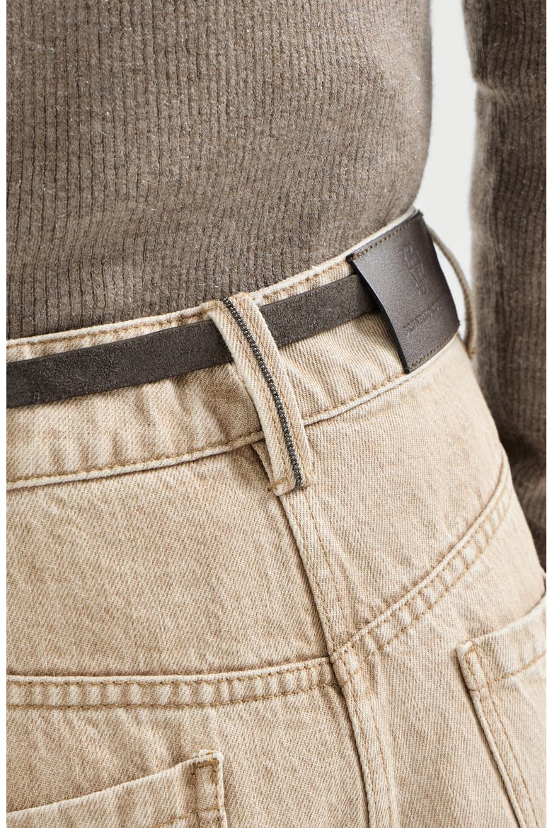 Authentic denim wide trousers with monili, Alternate, color, Sand