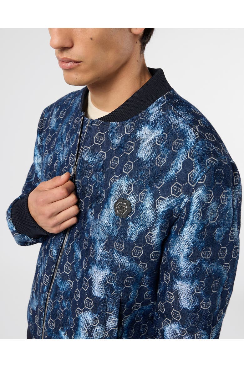 Jacquard Denim Bomber Monogram Men, Alternate, color, navy