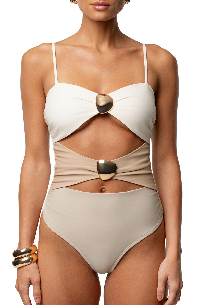 JLUXLABEL Aura One-Piece Swimsuit, Alternate, color, Ivory