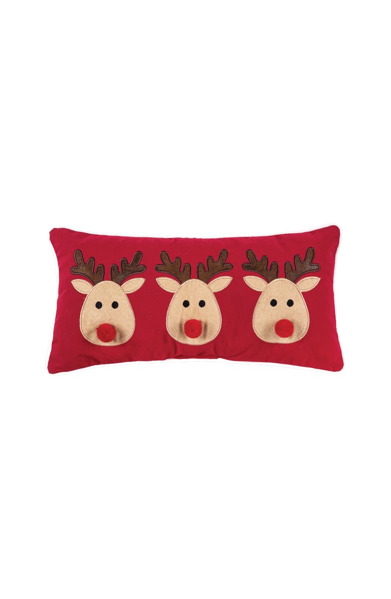 C&F Home Reindeer Games Applique Christmas Holiday Small/Petite Accent Pillow, 10" x 20", Main, color, Red