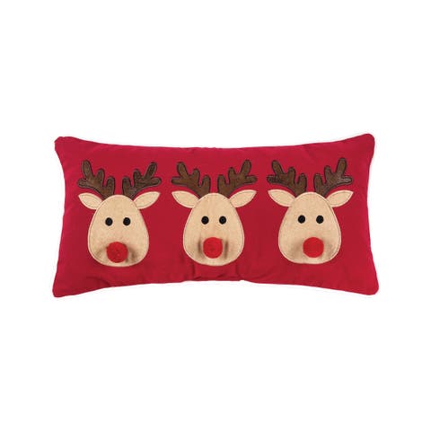 Reindeer Games Applique Red Christmas Mini Accent Pillow 10" x 20"