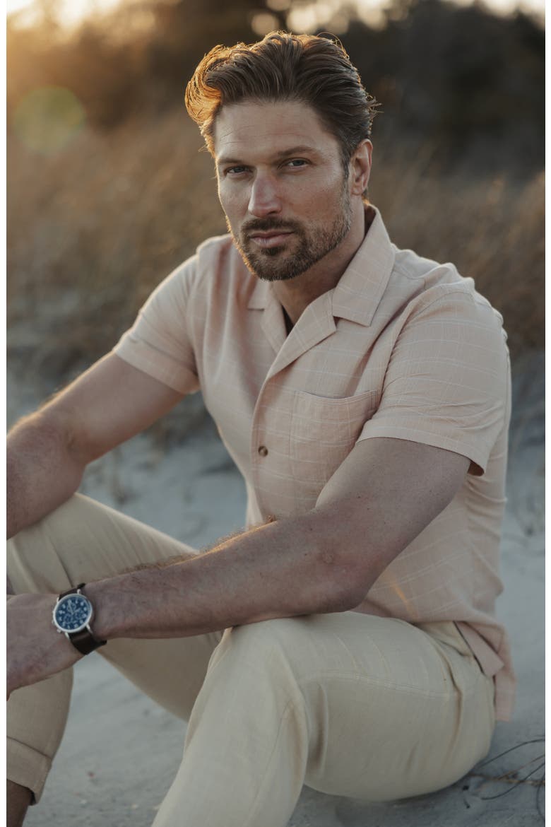Freshwater Cotton Camp Shirt, Alternate, color, DUSTY ROSE DOBBY