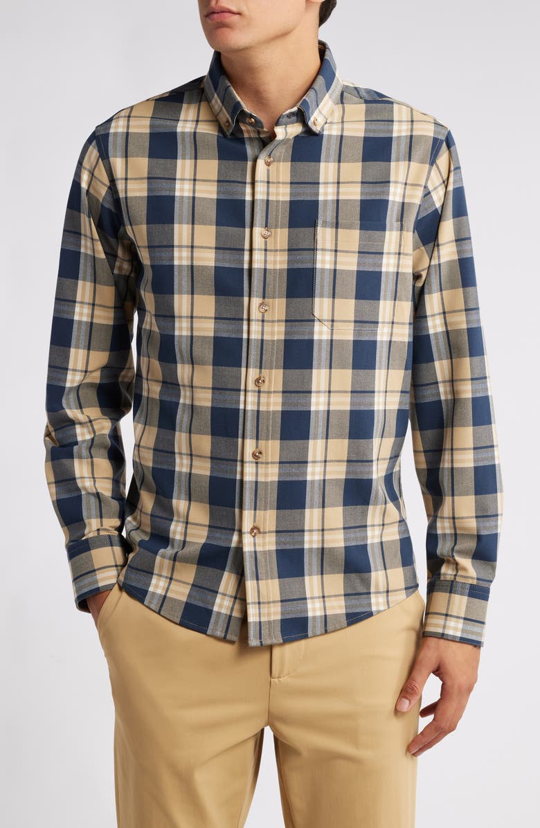 Mizzen+Main City Trim Fit Plaid Stretch Flannel Button-Down Shirt, Main, color, 