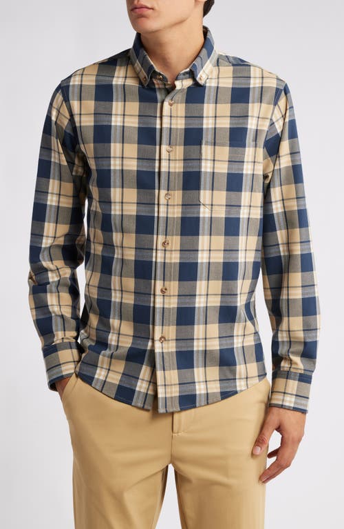 Mizzen+Main City Trim Fit Plaid Stretch Flannel Button-Down Shirt in Khaki William Plaid 