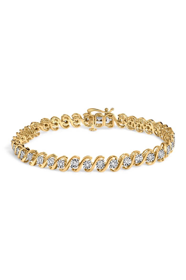 14K Yellow Gold Plated .925 Sterling Silver 1/2 Cttw Round Miracle-Set Diamond S-Curve Tennis Bracelet, Main, color, Yellow Gold over Silver