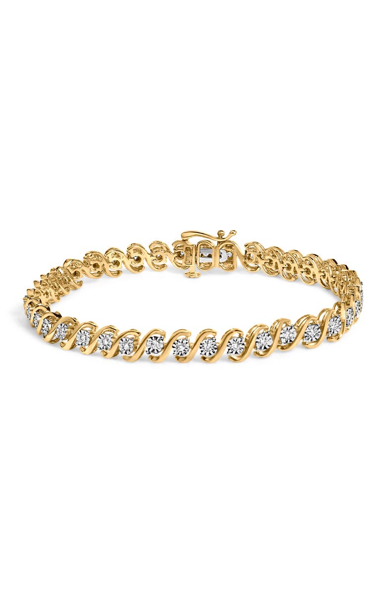 Haus of Brilliance 14K Yellow Gold Plated .925 Sterling Silver 1/2 Cttw Round Miracle-Set Diamond S-Curve Tennis Bracelet, Main, color, Yellow Gold Over Silver