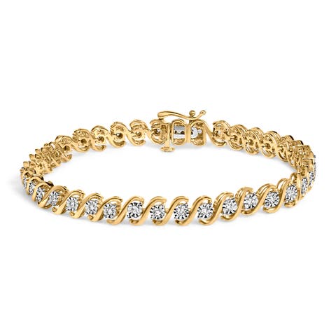 14K Yellow Gold Plated .925 Sterling Silver 1/2 Cttw Round Miracle-Set Diamond S-Curve Tennis Bracelet