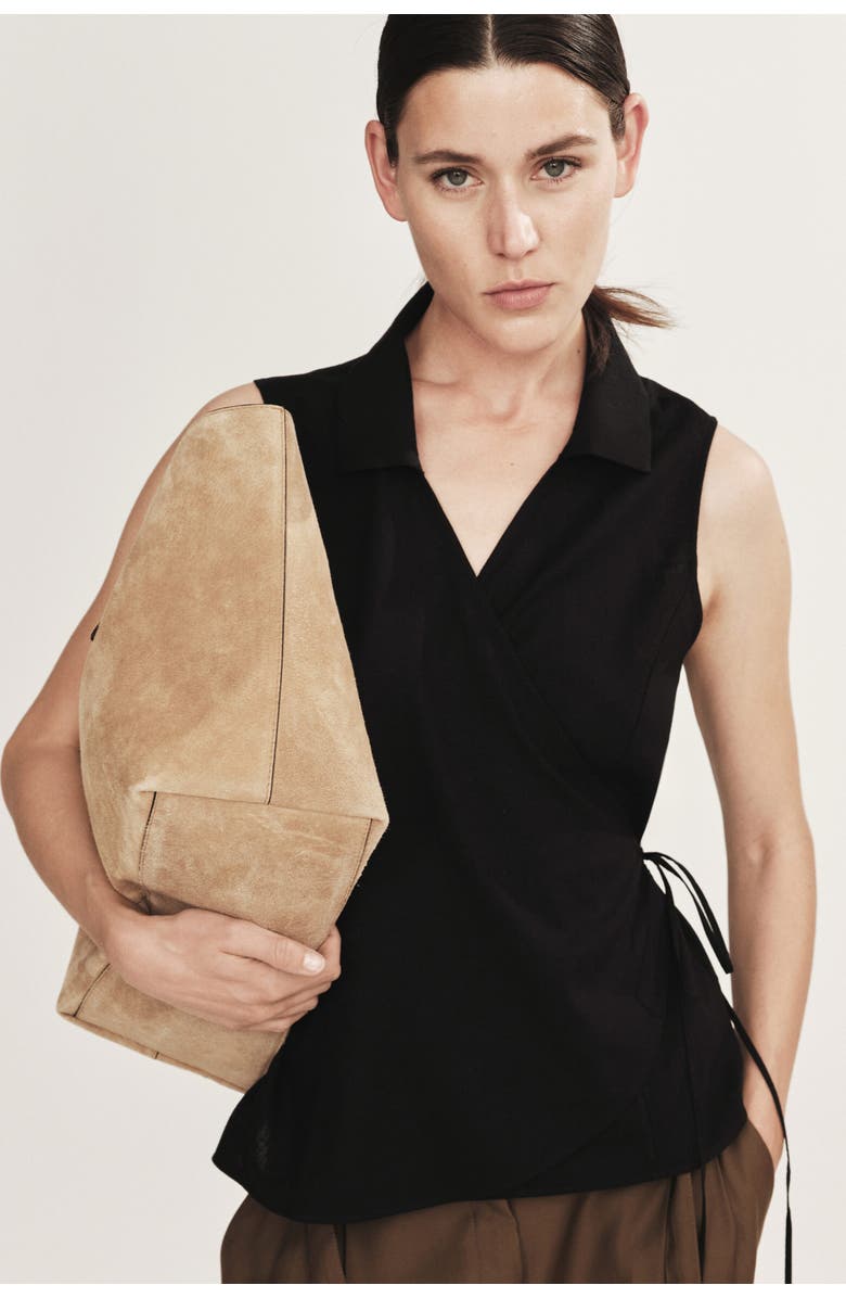 H&M Linen-blend Wrap Top, Alternate, color, Black