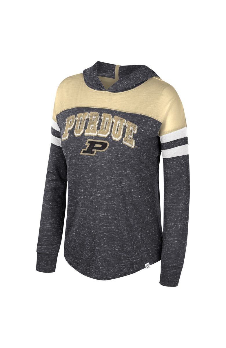 COLOSSEUM Women's Colosseum Black Purdue Boilermakers Speckled Color Block Long Sleeve Hooded T-Shirt, Alternate, color, 