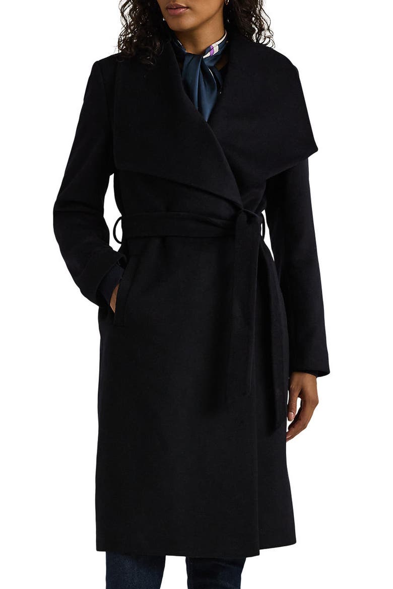 Longline Wool Blend Wrap Coat, Main, color, REGAL NAVY BLUE
