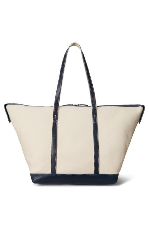 Polo Ralph Lauren Large Leather Trim Canvas Shopper Tote In Multi
