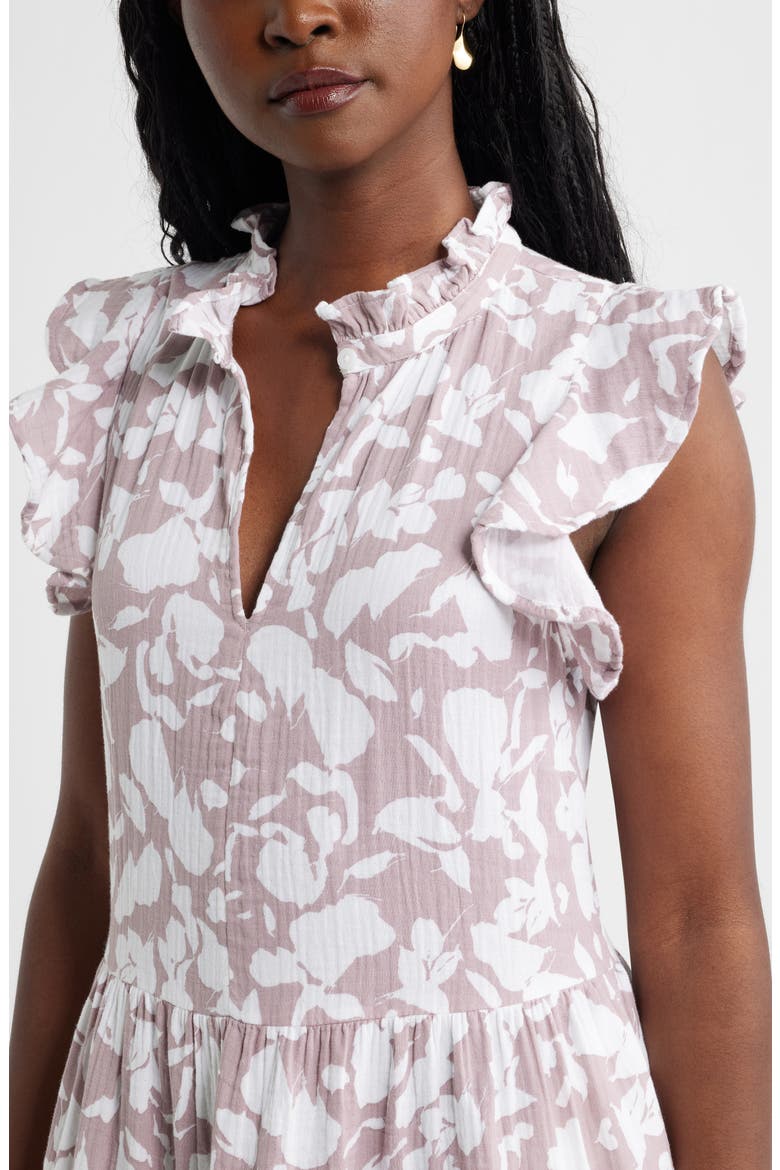 Ruffle Duo Cotton Gauze Dress, Alternate, color, PURPLE HERON SHADOWED TROPIC