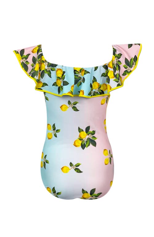 Nessi Byrd Off Shoulder Multicolor Lemon Print One-piece Swimsuit, Little Kid-big Kid In Multi